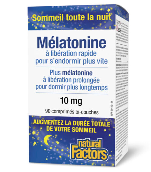 Natural Factors - Mélatonine 10mg à libération lente , 90 comprimés bi-couche