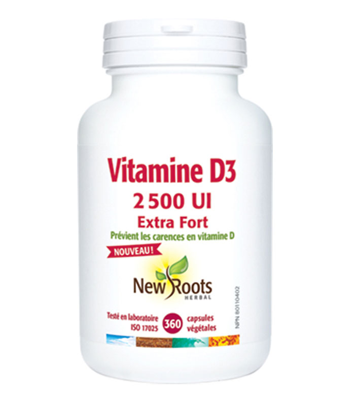 New Roots Vitamine D3 Extra-fort 2500IU 360 gélules