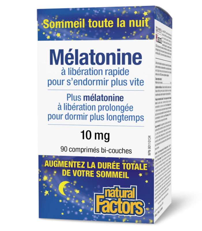 Natural Factors - Mélatonine 10mg à libération lente , 90 comprimés bi-couche